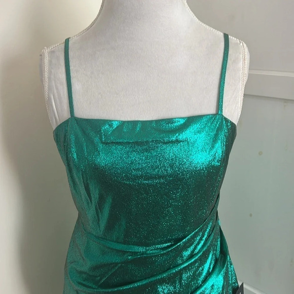 Lulus Always Envied Green Metallic Gathered Mini Dress - Size L - Picture 2 of 15